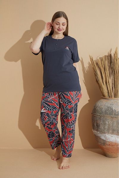 makkash Long Combed Cotton Women's Pajama Set - Large Size
