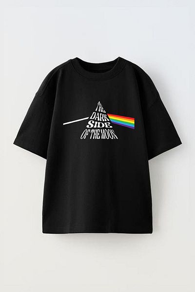 THEWERT Unisex Black Oversize T-shirt - The Dark Side Of The Moon Design, βαμβακερό