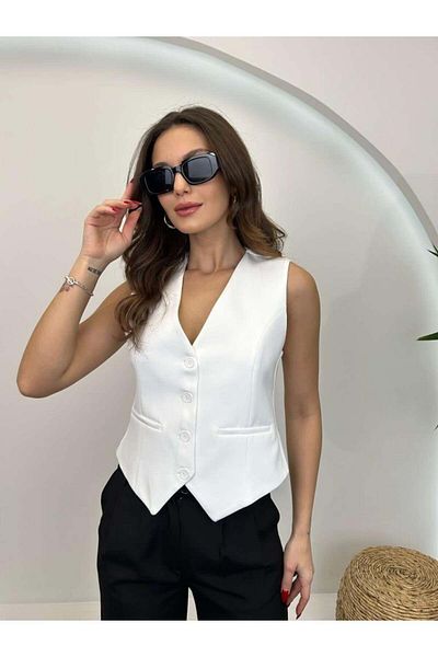 HARMONY GLOBAL Woman's White V-Neck Double Fabric Ayrobin Vest 60064