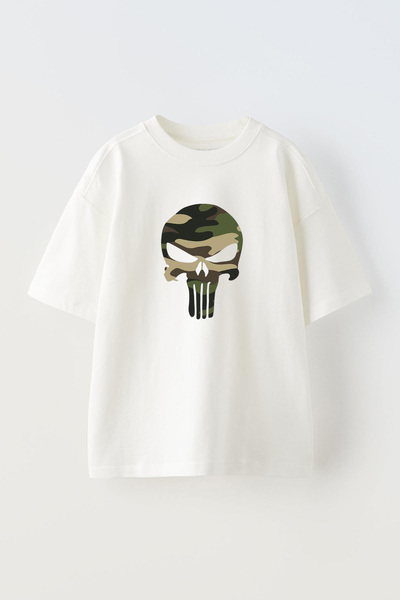 THEWERT Унисекс Pamuk бела T-shirt Oversize kroj са Štampano камуфлажне лобање
