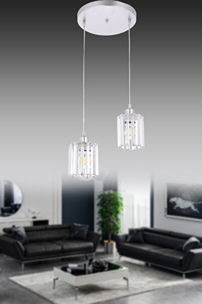 VK HOME AYDINLATMA LİNA KRİSTAL TAŞLI 2 Lİ SARKIT AVİZE (GÜMÜŞ)