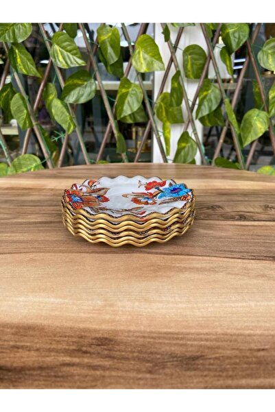 GÜRCÜGLASS White flower model gold 6 prç tea plate