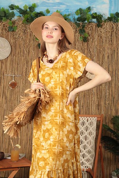 lovebox Γυναικείο φόρεμα βισκόζης New Season - Μοτίβο με γραβάτα και φούστα με βολάν