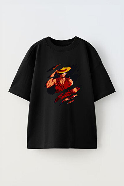 THEWERT Anime Luffy Slamnati Šešir - Unisex Crna Pamuk Oversize kroj T-shirt
