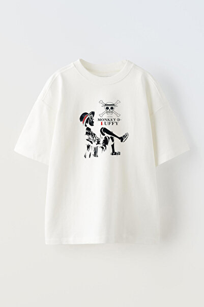 THEWERT Bela Oversize kroj Pamuk T-shirt - Monkey Luffy dizajn Štampano, unisex