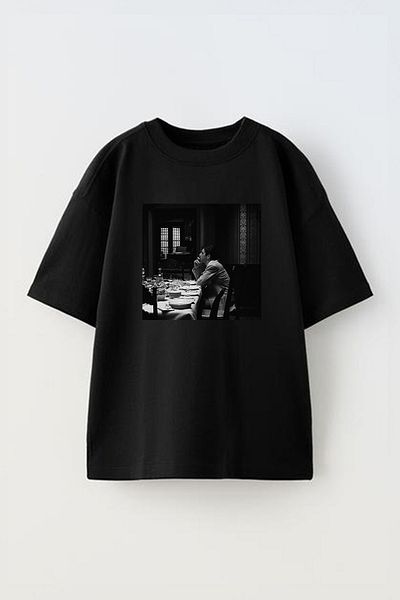 THEWERT Michael Corleone Τραπεζαρία με μοτίβο Unisex Μαύρο Oversize βαμβακερό μπλουζάκι