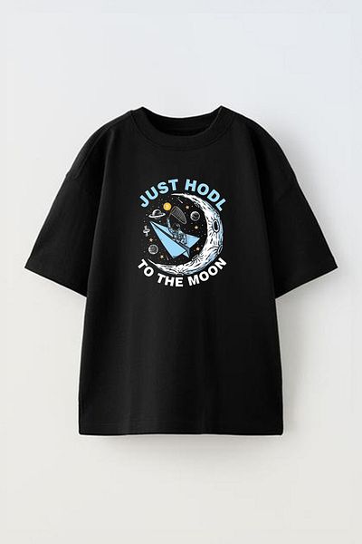 THEWERT Just Hodl Te The Moon - Unisex Black Cotton Oversize T-shirt