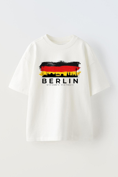 THEWERT Λευκό Oversize Unisex T-shirt - Berlin Skyline Printed