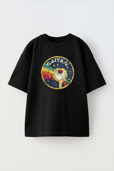 THEWERT Saiyan Nasa Štampano Unisex Pamuk Oversize kroj T-shirt - Crna