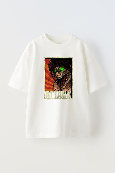 THEWERT Attack On Titan Unisex Bela Oversize kroj Pamuk T-shirt - Dizajn Štam...
