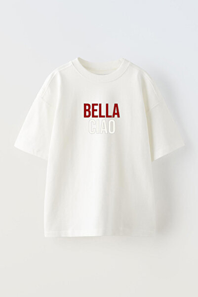 THEWERT Bella Ciao Štampano Unisex bela Oversize kroj Pamuk T-shirt