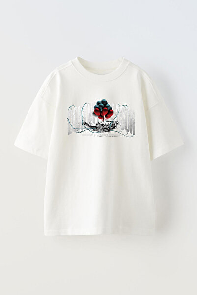 THEWERT Neverson Design Štampano Unisex bela Oversize kroj Pamuk T-shirt