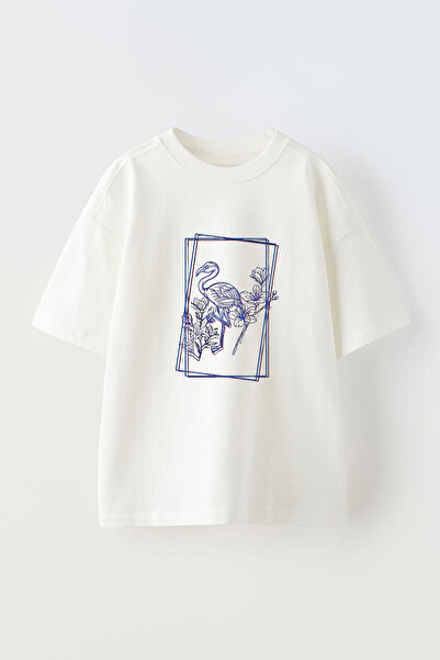 THEWERT Flamingo Sa deznom Unisex beli Oversize kroj Pamuk T-shirt
