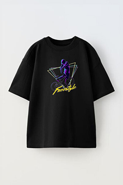 THEWERT Crni Pamuk unisex bicikl freestyle Oversize kroj T-shirt - Štampano
