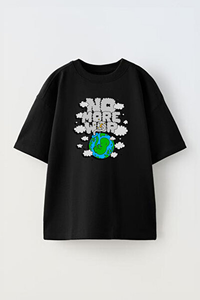 THEWERT Mo More War Štampano Unisex crna Oversize kroj Pamuk T-shirt