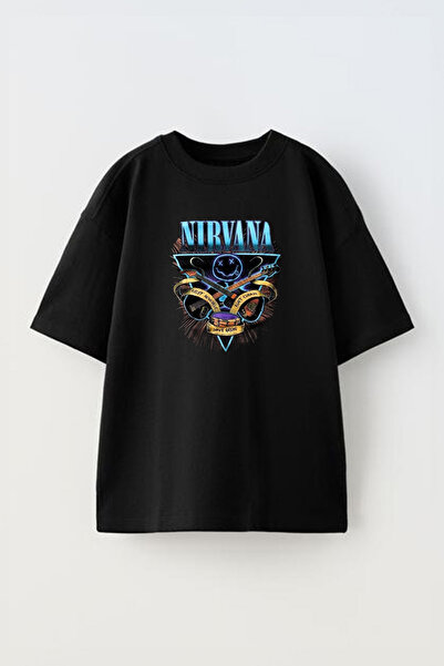 THEWERT Dizajn Kurt Cobain - Nirvana Unisex crna Oversize kroj Pamuk T-shirt