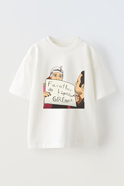 THEWERT Bela Oversize kroj Unisex T-shirt - Feratlar ve Kopekler Štampano, Gi...