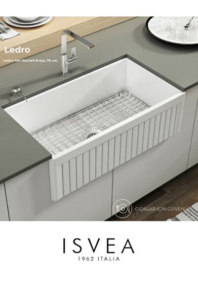 İsvea LEDRO 76cm Seramik Mutfak Eviyesi(SÜZGEÇ VE METAL IZGARA DAHİL)