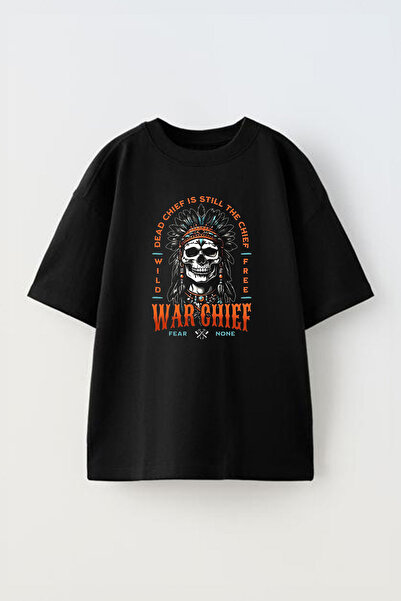 THEWERT War Chief Design Štampano - Unisex crna Pamuk Oversize kroj T-shirt