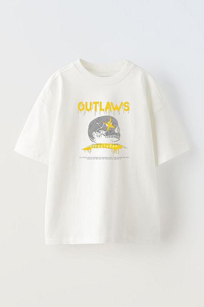 THEWERT Μπλουζάκι Outlaws Printed Unisex Λευκό Βαμβακερό Oversize