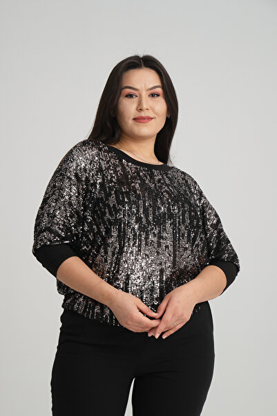 Dejabrew Jeans A011 Model Black Sequined Blouse