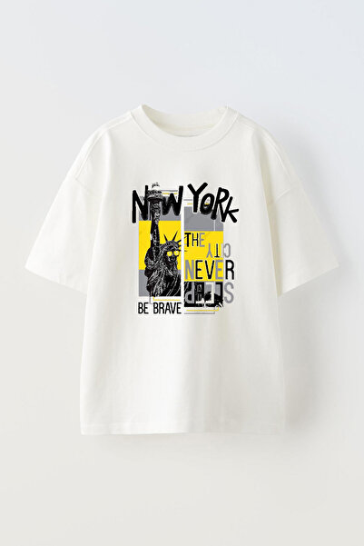 THEWERT New York Brave Štampano Unisex bela Oversize kroj Pamuk T-shirt