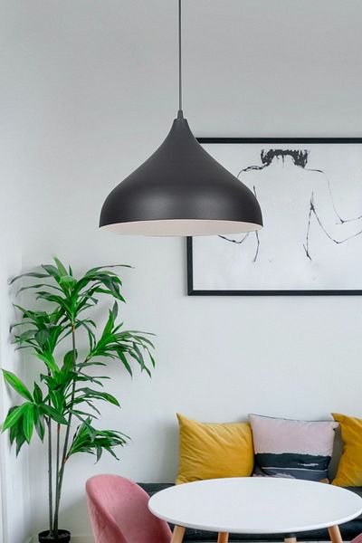 Fer Avize Reyes Special Design Cafe - Kitchen Model Metal Black Inside White Pendant Lamp Single Chandelier