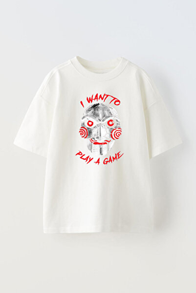THEWERT Bela Pamuk Oversize kroj Unisex T-shirt - Dizajn 'Želim da igram igru...