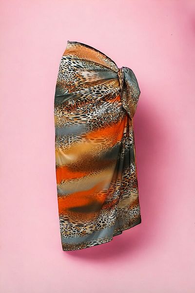 pistore New Season - Orange Brown Leopard Print Satin Women's Beach Dress Long Pareo