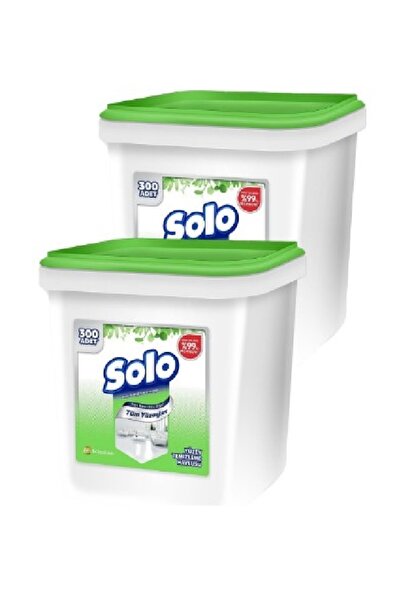 Solo Tüm Yüzeyler Kova Islak Temizlik Mendili 300 Yaprak x 2 Kova (Toplam 600 yaprak)
