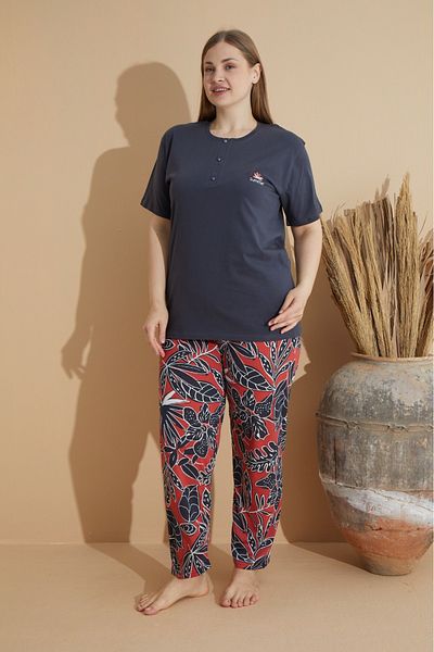 makkash Long Combed Cotton Women's Pajama Set - Large Size