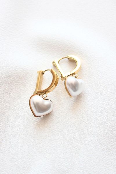 Dazzlecave 316L Stainless Steel Earrings - White Stone Pearl and Heart Design - Anti-Allergic Non-Tarnish Earrings