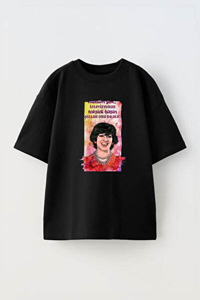 THEWERT Ayşen Guruda Design Štampano Unisex Pamuk Oversize kroj Crna T-shirt