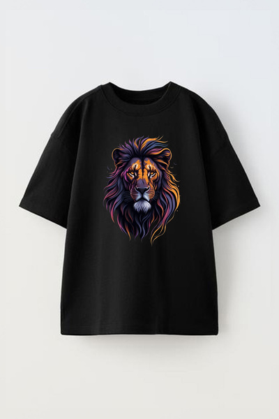 THEWERT Dizajn Kralja Lavova - Unisex crna Pamuk Oversize kroj T-shirt