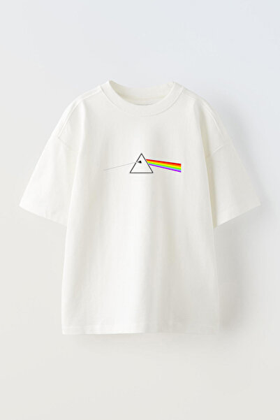 THEWERT White Cotton Oversize T-Shirt - Rainbow Thread Design Printed