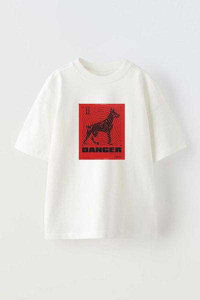 THEWERT Μπλουζάκι Danger Dog με στάμπα λευκό βαμβακερό Unisex Oversize