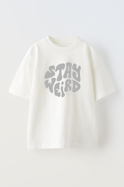 THEWERT Bela Oversize kroj Pamuk T-shirt - Unisex, Stay Weird Design Štampano