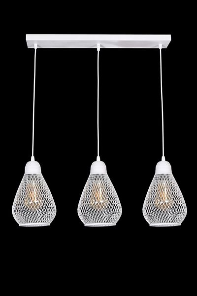 Fer Avize Large Rustic Modern Design White Color - Cafe - Living Room - Bedroom Wire 3-Line Chandelier
