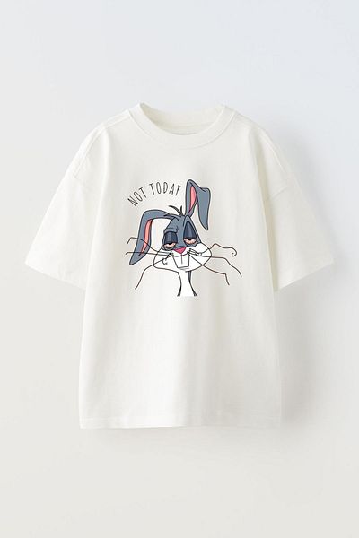 THEWERT Βαμβακερό μπλουζάκι White Bunny Printed Unisex Oversize