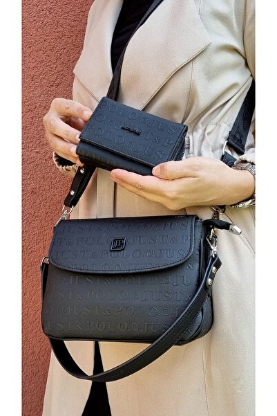 Just Polo Justpolo Kadın Siyah 4 Bölmeli Çanta Cüzdan Takımı