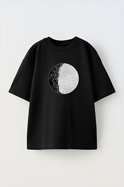 THEWERT Selenofili vole Mesec Štampano Unisex crna Oversize kroj T-shirt