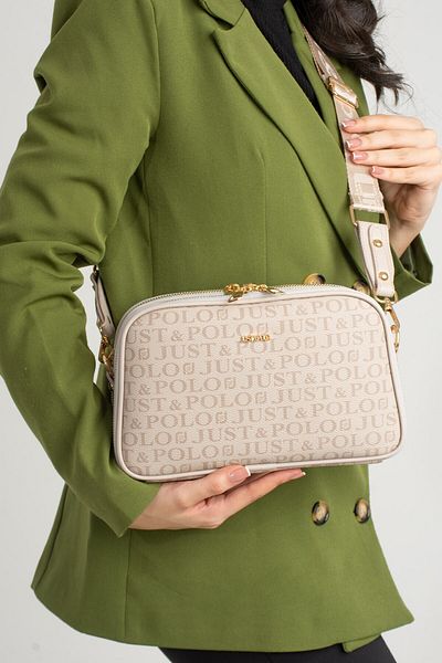 Just Polo حقيبة نسائية بلون حجري - 5 أقسام، حزام طويل، حقيبة كروس، حقيبة كتف ومحفظة MDS3520-02