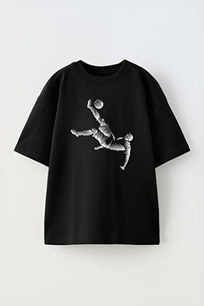 THEWERT Rovaşata Fudbaler Sa deznom Crna Pamuk Oversize kroj T-shirt - Unisex