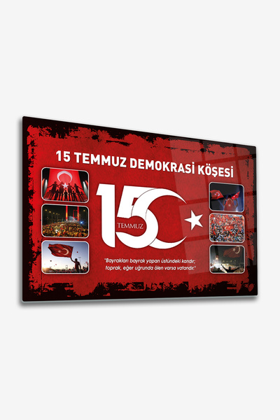 Decorita Cam Tablo | 15 Temmuz Demokrasi Köşesi | Kırmızı  Fon | 50cm x 70cm