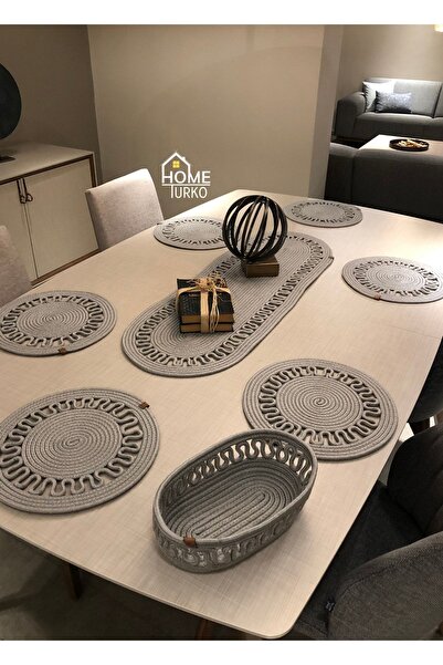 HomeTurko Natural, iută, răchită, farfurie, coș, coș de pâine, set de serviciu american, 6 farfurii, 1 coș, 1 pasaj
