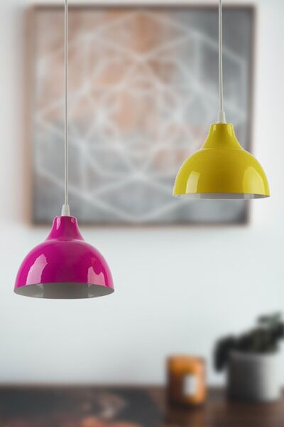 Fer Avize Kinder Beyaz Renk Gövde Sarı Pembe Renk Cafe - Mutfak 2 Li Avize