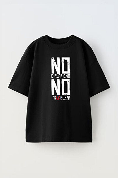 THEWERT Unisex "Nema devojke, nema problema" Štampano Crna Pamuk Oversize kro...
