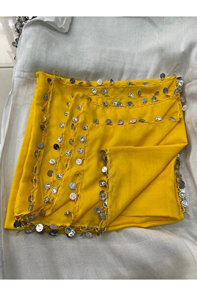 MASAL TUHAFİYE EL EMEĞİ PULLU  OYALI YAZMA TÜLBENT YEMENİ 100 X 100 SARI