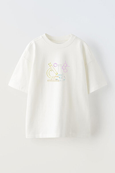 THEWERT Bela Oversize kroj Unisex T-shirt - Epruveta i mikroskop Štampano, Pamuk