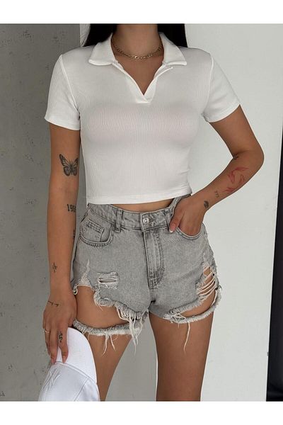 Butik Karaca Lycra Crop Short Sleeve T-Shirt - Feminino Womens Bustier